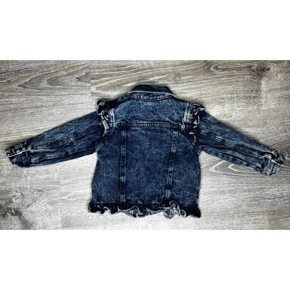 Little Lass Toddler Girl Ruffle Denim Jacket Floral Applique Size 24 Months - Picture 2 of 4
